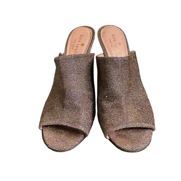 Womens Metallic Glittery Kate Spade Open Toe Heels Mules Size 6.5 a15 - Picture 3 of 7